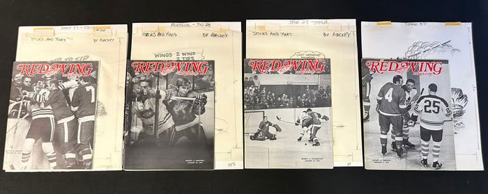 4 Red Wing Magazines w/ All 4 Original Jim Mackey Cartoon Sketch Jan 22 - Feb 5 1969-1970 Season