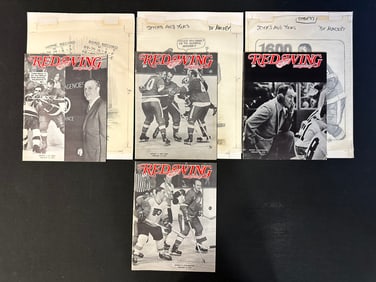 4 Red Wing Magazines w/ 3 Original Jim Mackey Cartoon Sketch Feb 8-19 1969-1970 Season