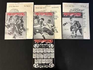 4 Red Wing Magazines w/ 3 Original Jim Mackey Cartoon Sketch Feb 22 - Mar 1 1969-1970 Season