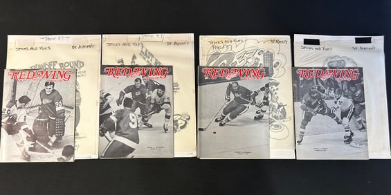 4 Red Wing Magazines w/ All 4 Original Jim Mackey Cartoon Sketch Mar 5-26 1969-1970 Season