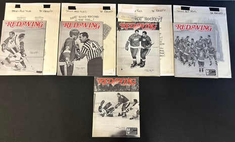 5 Red Wing Magazines w/ 4 Original Jim Mackey Cartoon Sketch Mar 29 - April 12 1969-1970 Season
