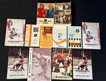 Lot 12 Original 60s & 70s NHL Official Rules Book, Team Stats, Programs & Media Guides