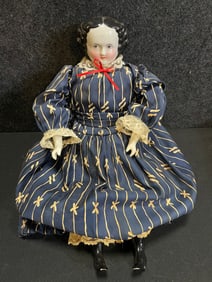 19th Century 16" Porcelain Doll w/ Original Period Silk Dress
