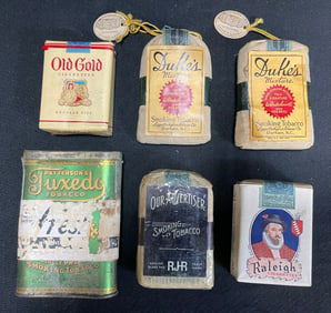 Lot 6 Sealed Original Tobacco: Old Gold & Raleigh Sealed Cigarette Packs, Tuxedo, 2 Dukes & 1 RJR