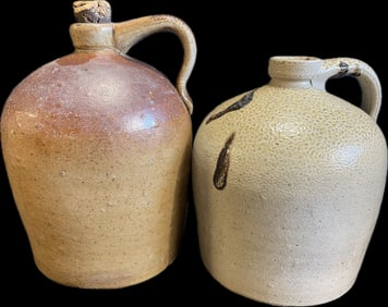 Beautiful Pair 1 Gallon Salt Glazed Jugs w/ Turkey Droppings