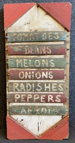 Primitive Folk Art Painted Wooden Vegetable Advertising Sign