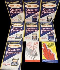 Lot 9 Original Ca. 30s Plee-Zing Cardboard Fan Pull Advertising Signs