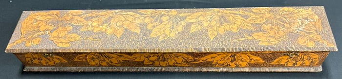 Flemish Art Co 30" Cherry Carved Pyrography 3 Compartment Ornate Dresser Box