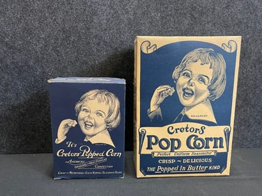 Lot 3 Early 30s Cretors Popcorn Paper Boxes - Great Graphics