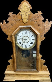 Antique Early 1900s Seth Thomas 8 Day Gingerbread Ornate Carved Oak Mantle Shelf Clock