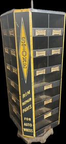 Stone Rim Repair Parts For Auto Wheels Rotating Tin Litho Advertising Bin w/ Cast Iron Base