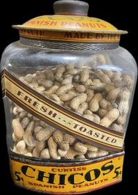 Chico's Spanish Peanuts by Baby Ruth Makers Curtiss Original Glass Store Counter Top Display