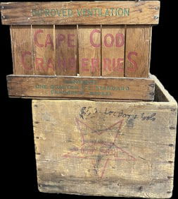 Pair Original Wooden Advertising Crates Cape Cod Cranberries & Red Star Yeast Milwaukee WI