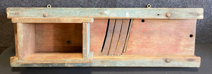 Wonderful Late 19th Century Blue & Orange Painted 34" Coleslaw Cutter