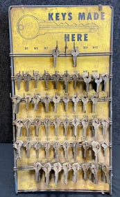 Keys Made Here Tin Litho Advertising Store Display Rack w/ 100s of Brass Keys