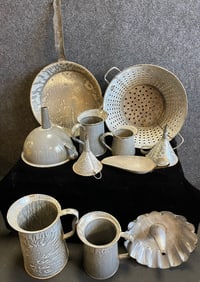 11 Piece Grey & White Enamel Graniteware Lot