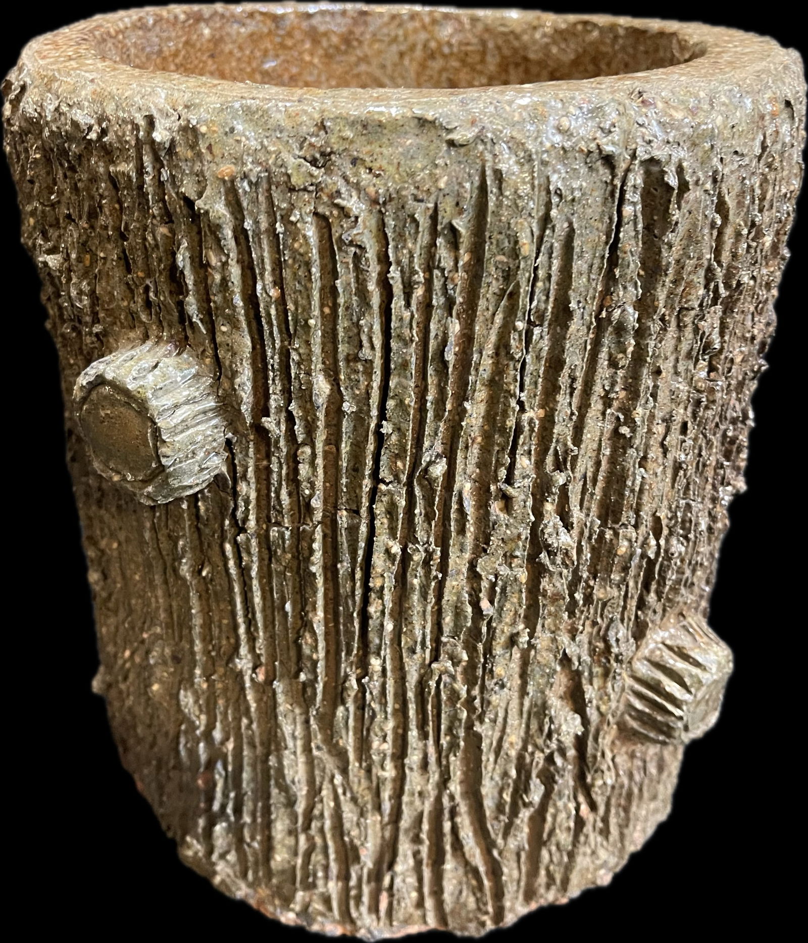 Original Folk Art Sewer Pottery Tile Tree Trunk Planting Pot (1 of 7)