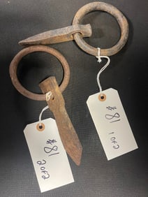 Pair Mid 19th Century Wrought Iron Log Floating Nail Ring Hooks