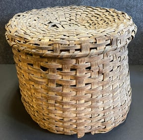 Antique Late 19th Century Woven Splint Basket w/ Lid