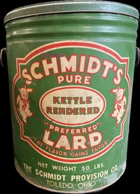 Schmidt's Pure Lard 50 Lb Toledo Ohio Tin  Metal Cannister