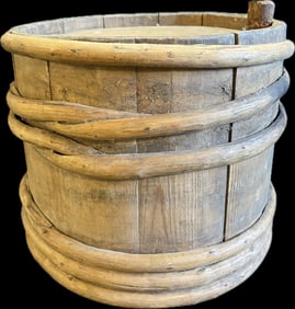 Wonderful Late 1800s Water Bucket w/ Bentwood Wrapping
