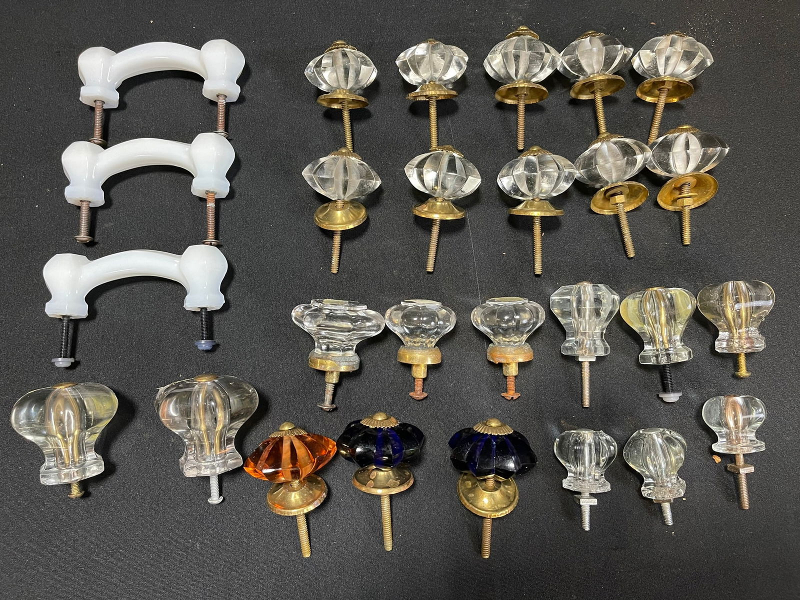 27 Piece Lot Early 1900s Milk Glass, Black & Clear Cut Crystal Doorknobs (1 of 6)