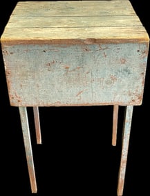 Late 1880s Robins Egg Blue Over Pumpkin Painted Side Table
