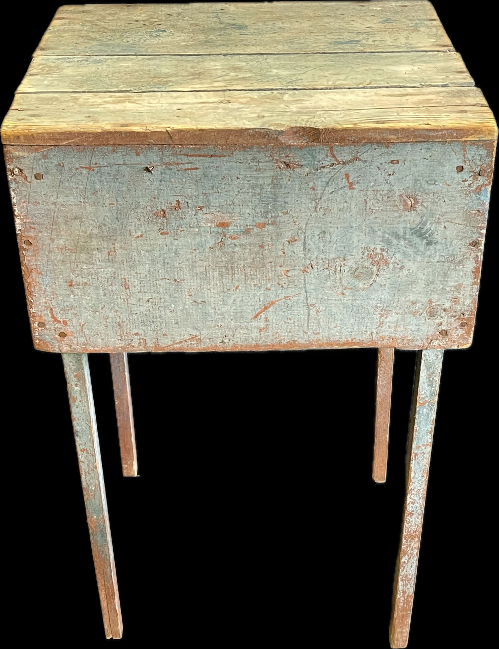 Late 1880s Robins Egg Blue Over Pumpkin Painted Side Table (1 of 8)
