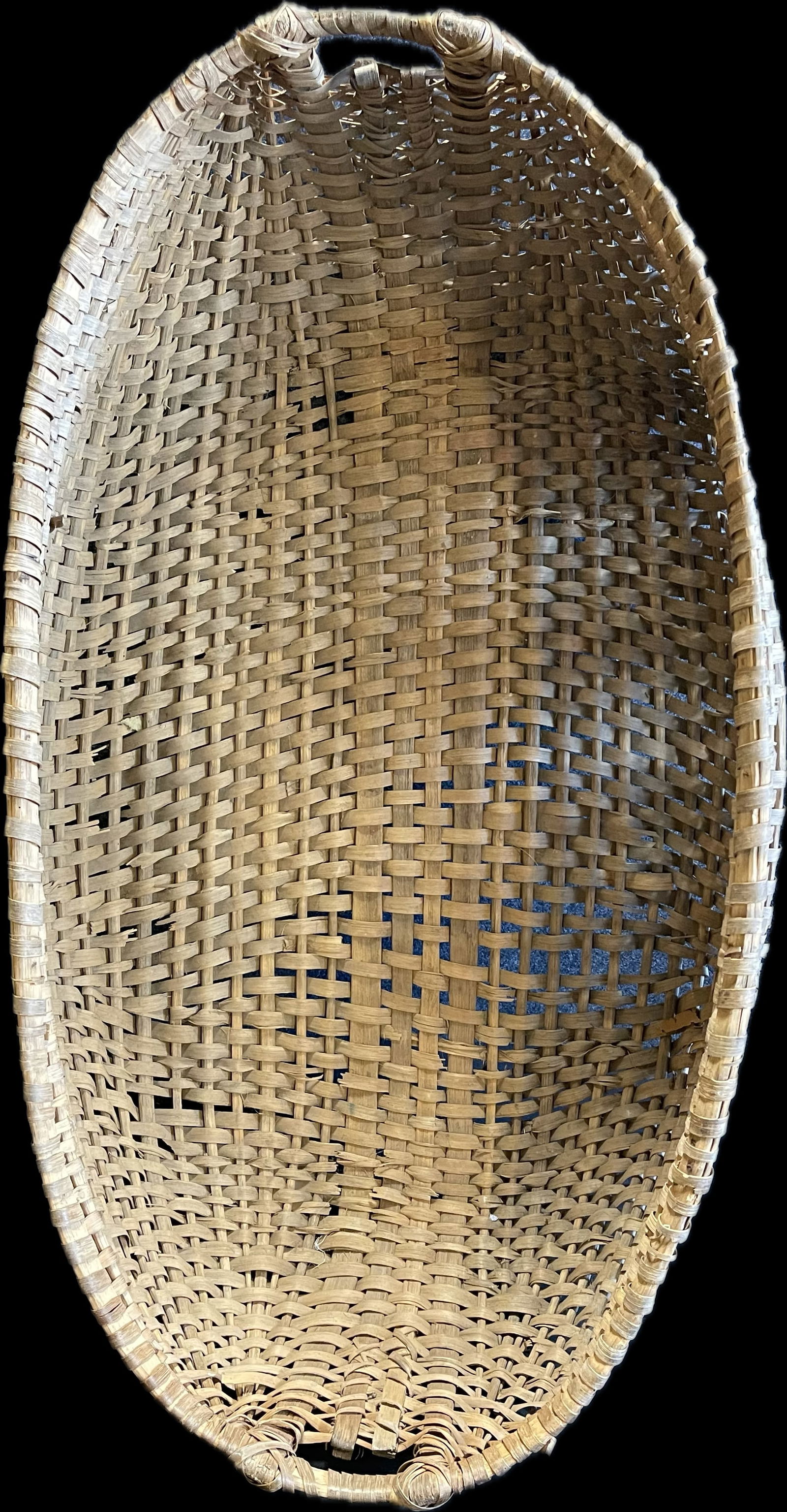Large 19th Century Buttocks Shaped 36" Wide Cotton Gathering Basket (1 of 10)