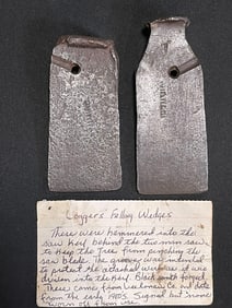 Antique Blacksmith Forged Pair Signed Mid 1800s Felling Wedges