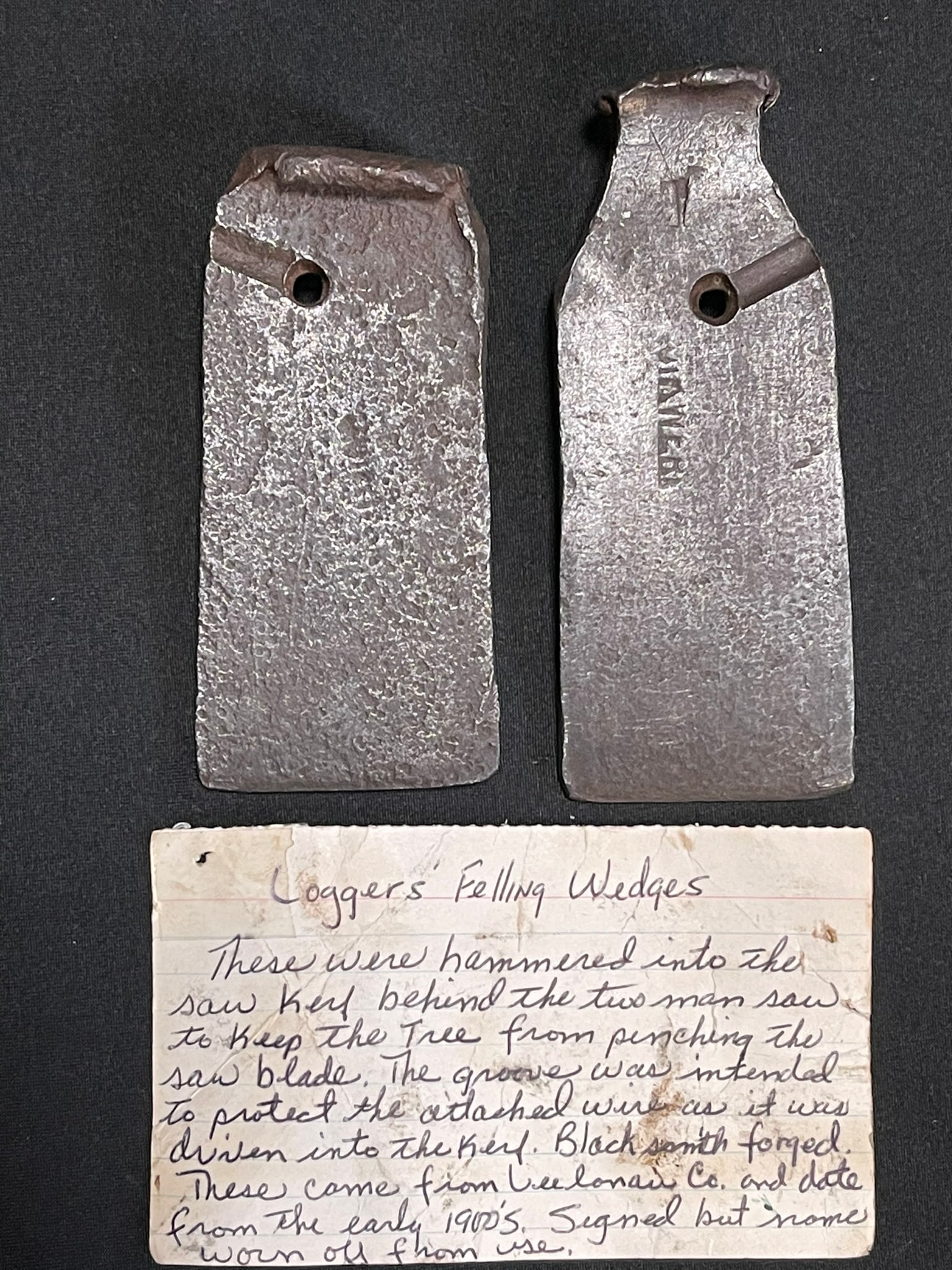 Antique Blacksmith Forged Pair Signed Mid 1800s Felling Wedges (1 of 9)