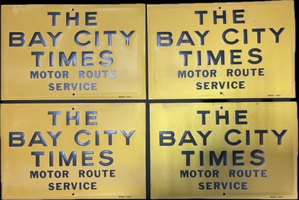 Lot 4 Original 1940s The Bay City Times Newspaper Advertising Signs w/ Reflective Paint