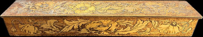 Massive 30" Floral Poppy Motif Wooden Pyrography Dresser Box