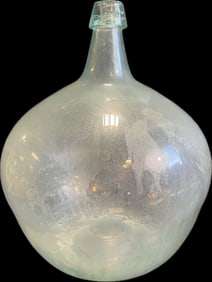 Antique Late 1800s Aqua Blue Onion Shaped  Demijohn Glass Bottle