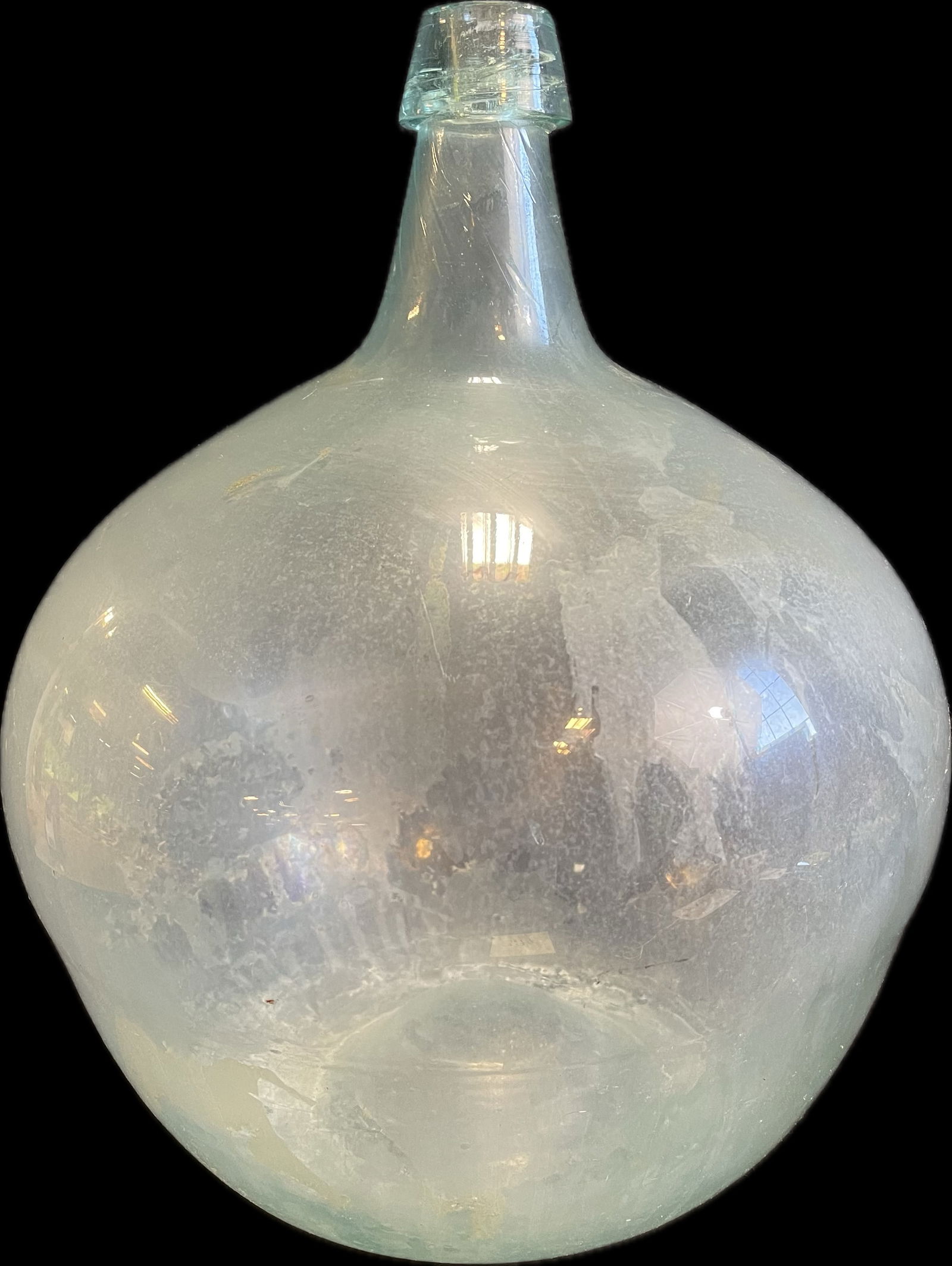 Antique Late 1800s Aqua Blue Onion Shaped  Demijohn Glass Bottle (1 of 5)