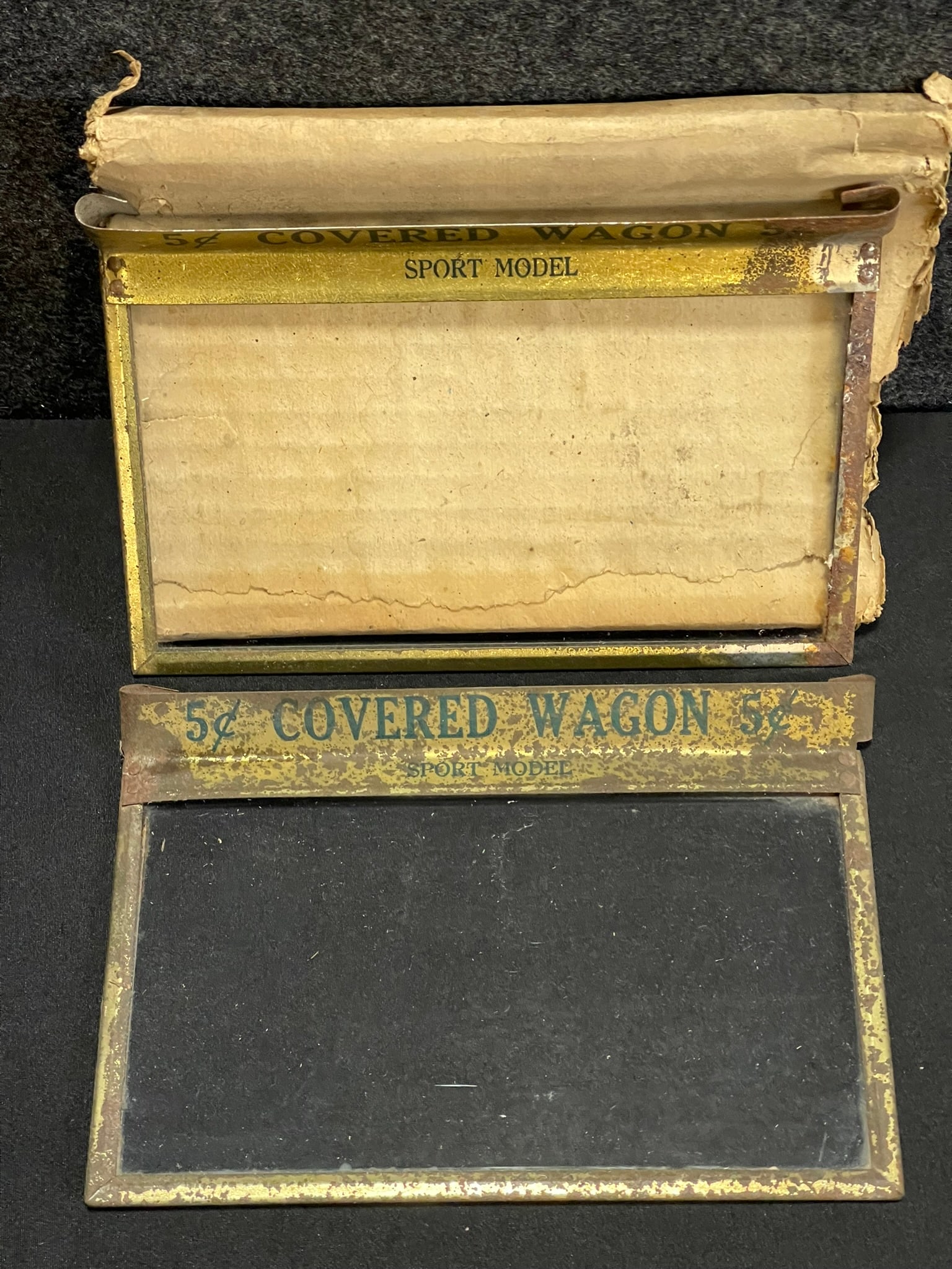 Pair Covered Wagon 5 Cent Cigar Sport Model Glass Humidor Advertising Cover Signs (1 of 5)
