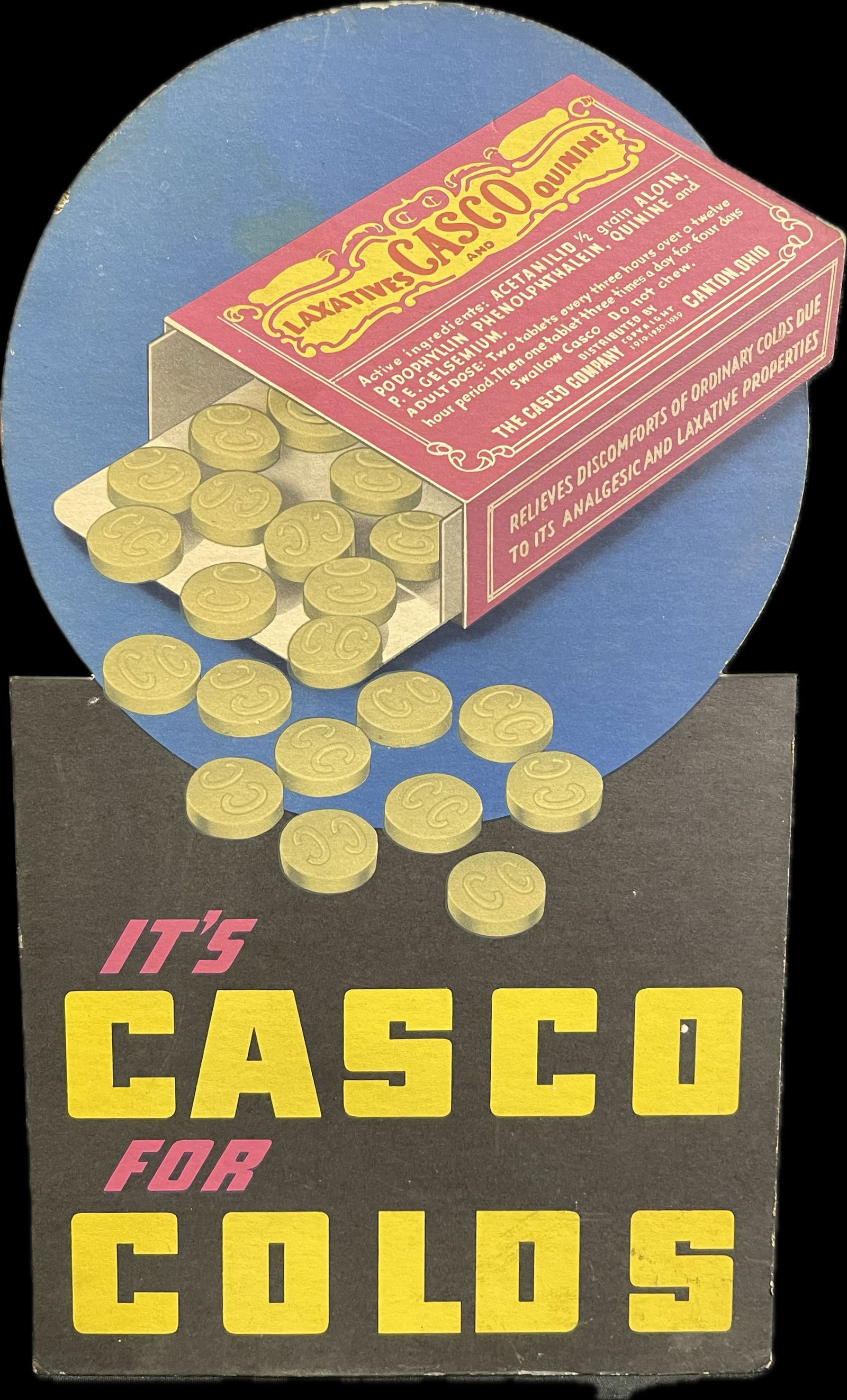 1930s NOS It's Casco For Colds Original Cardboard Advertising Easelback Sign (1 of 6)