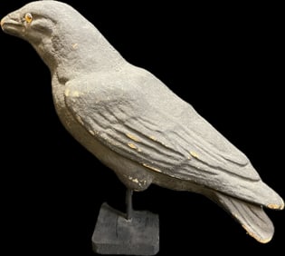 Early Paper Mache Crow Decoy w/ Plastic Eyes