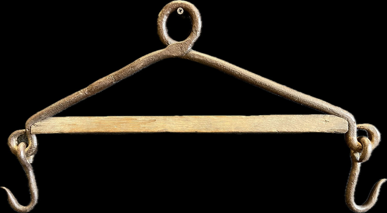 Antique 19th Century Wrought Iron & Wooden Butchers Gambrel: 20.5" x 12"