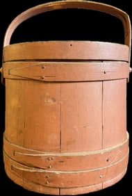 Antique Late 19th Century Red Milk Painted Lidded Firkin