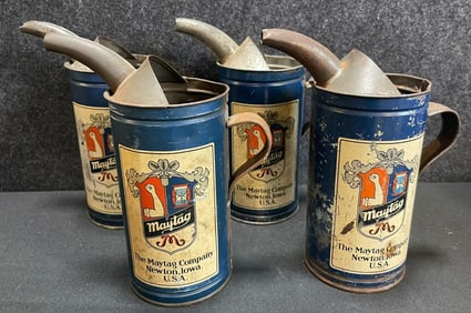 Lot 4 Original 1900s Maytag Gas & Oil Fuel Mixing Can w/ Pour Spout