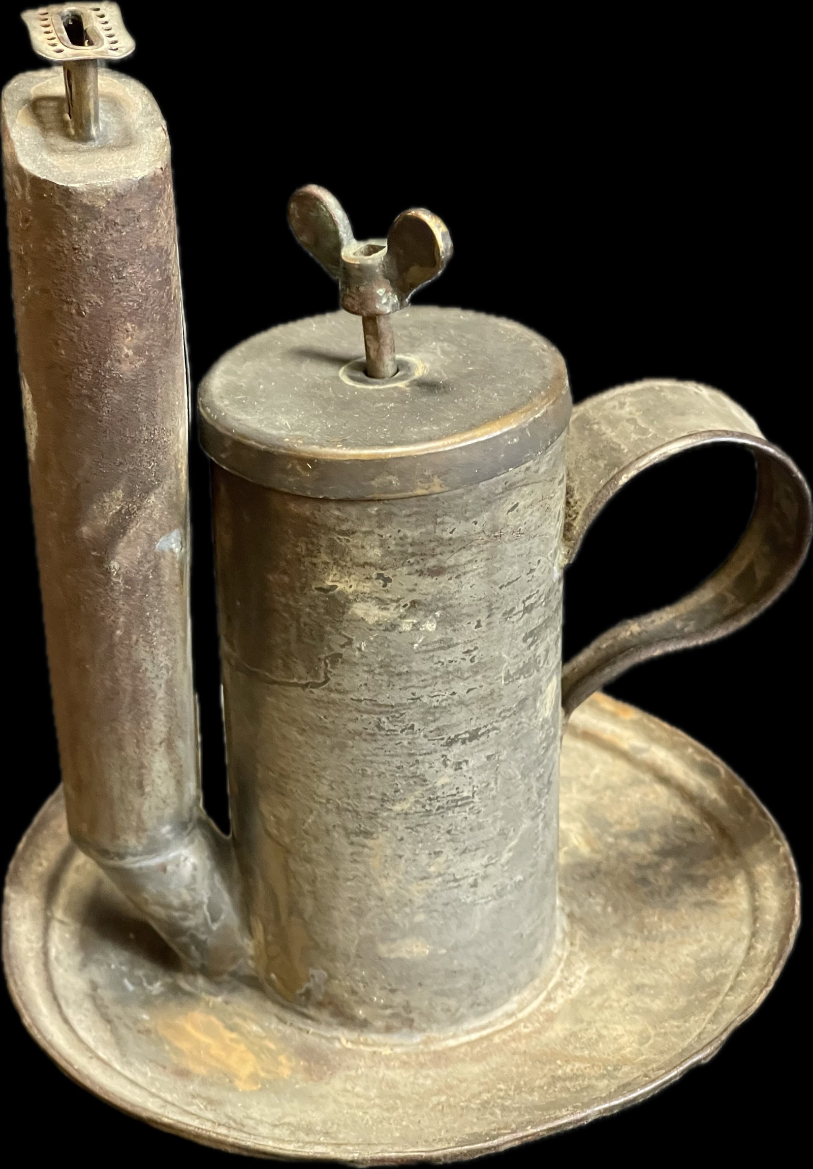 Antique Tinsmith Mid 19th Century Whale Oil Hand Lantern: 6" x 6" x 7.5" - great original