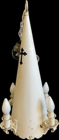 Antique Gothic Revival Hanging Church 4 Light Chandelier w/ Celtic Corss & Hollphane Shade