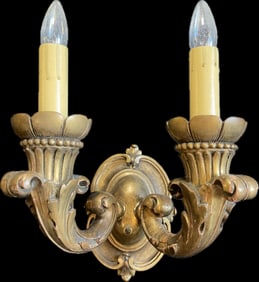 Antique Early 1900s Wooden Carved Fancy Ornate Wall Sconce Lamp