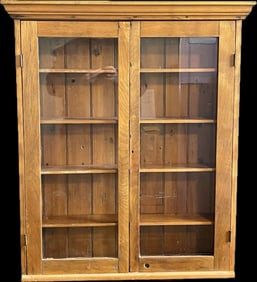 Antique Late 19th Century Barber Shop Hanging 2 Door Beadboard Shaving Mug Cabinet