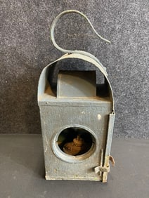 Late 1800s Blue Painted Hanging Tinsmith Barn Lantern