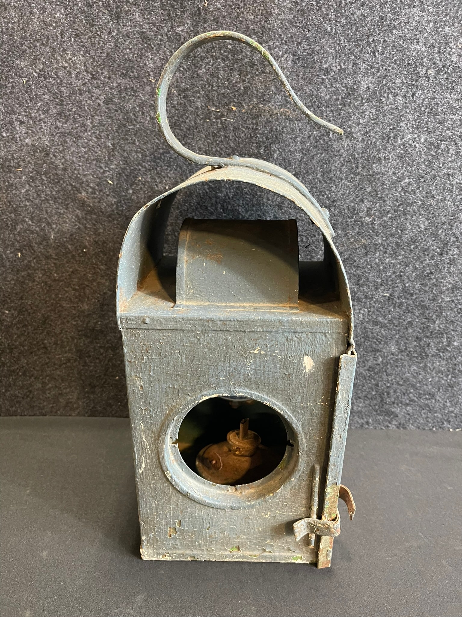 Late 1800s Blue Painted Hanging Tinsmith Barn Lantern (1 of 7)