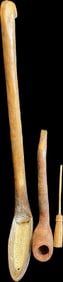 Lot 3 Hand Carved Wooden 19th Century Utensils: Incredible Water Dipper & Peace Pipe