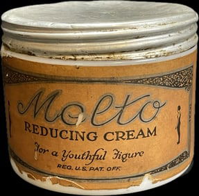 Vintage Melto Reducing Cream Milk Glass Jar Youthful Figure Weight Loss Scam Youngstown Ohio