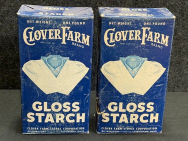 Pair NOS Clover Farms 1 Lb Gloss Starch Cardboard Cleveland Ohio Boxes